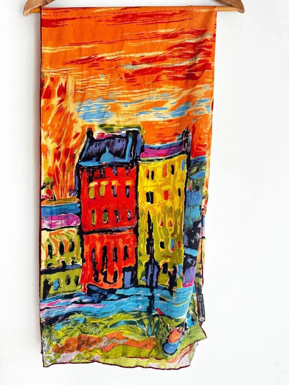 Vintage Cocoon House city landscape print 100% Silk Scarf
